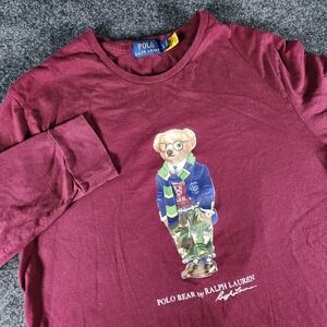 Polo Ralph Lauren Men's Preppy Polo Bear Shirt Size L Maroon Ivy League